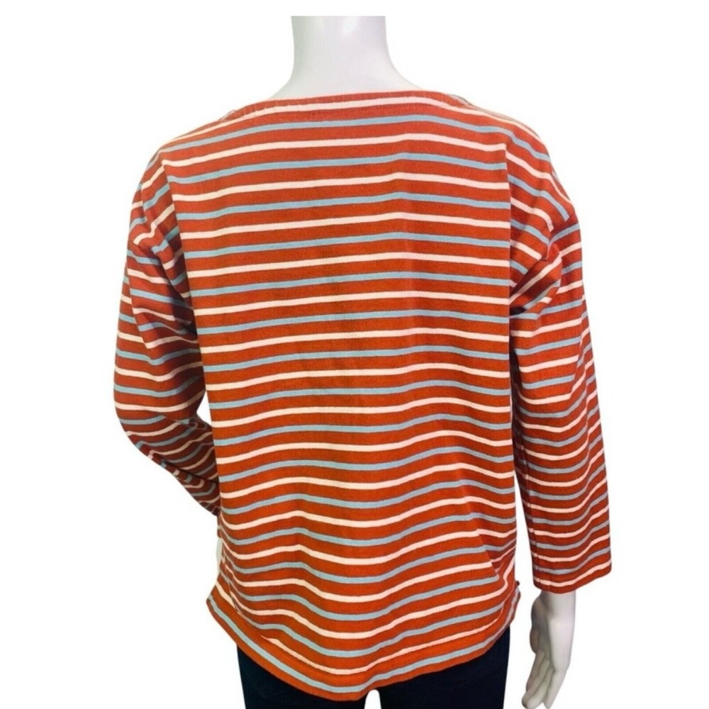 J Crew Womens Boatneck Top in Striped Mariner Cloth Orange Blue Button Size M - Picture 7 of 9